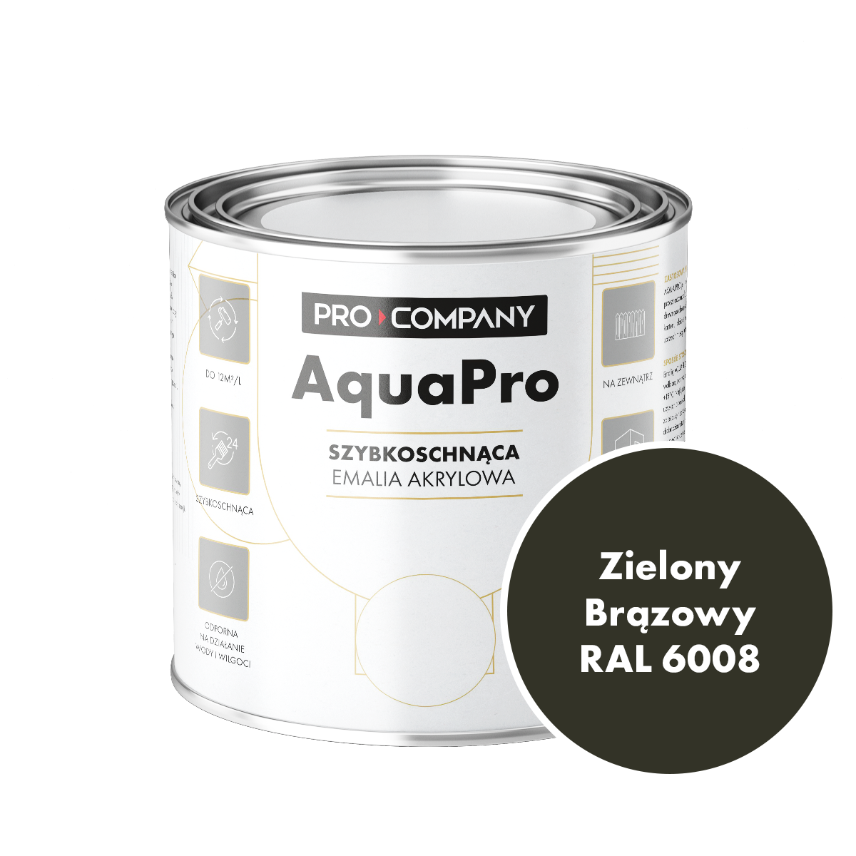 Szybkoschnąca uniwersalna emalia akrylowa Aqua Pro Zielony Brązowy RAL 6008 0,7L