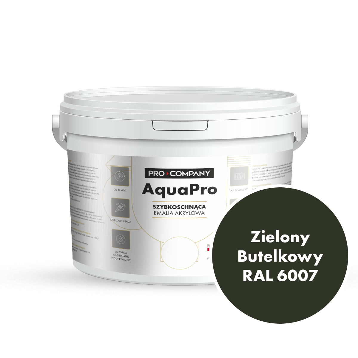 Szybkoschnąca uniwersalna emalia akrylowa Aqua Pro Zielony Butelkowy RAL 6007 2,7L