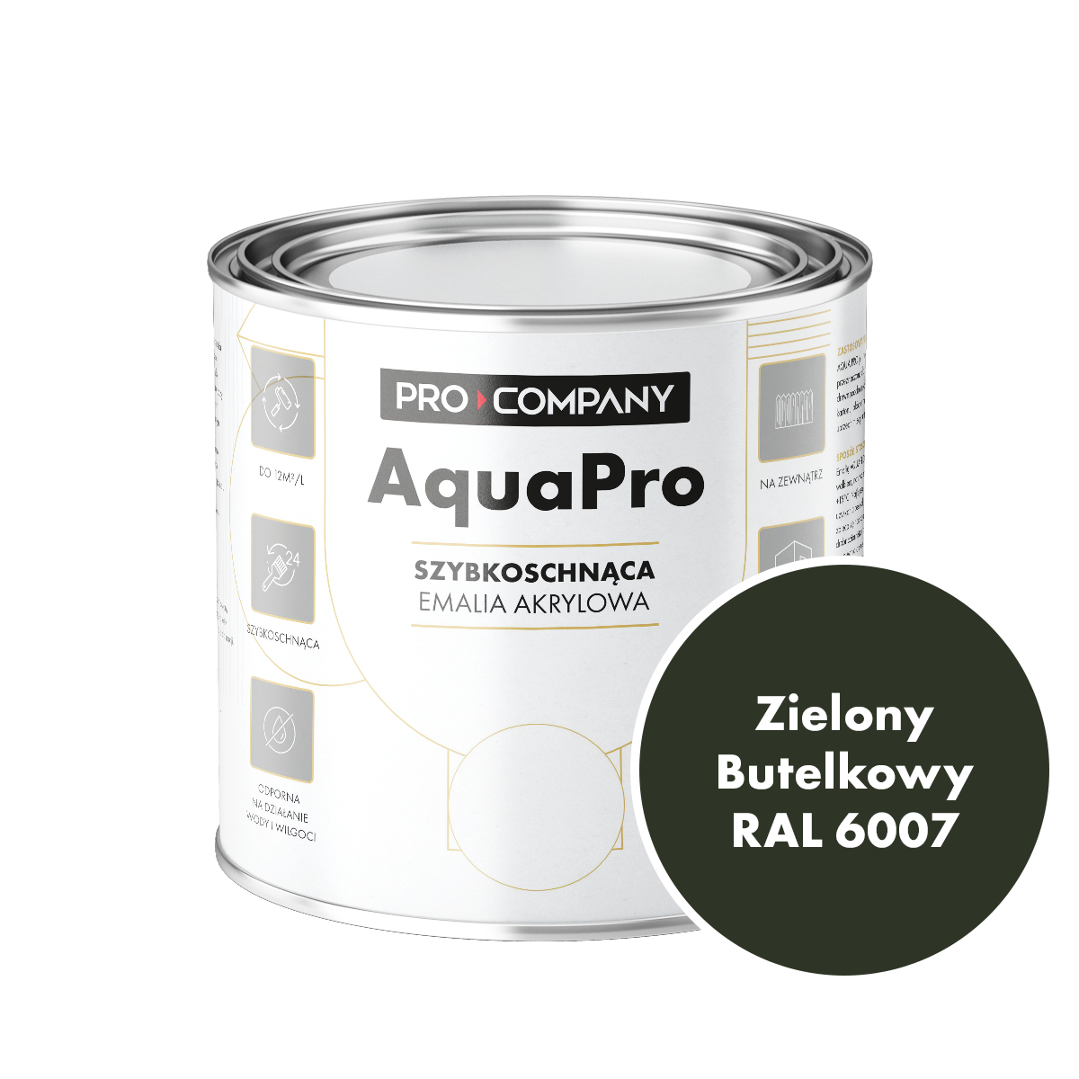 Szybkoschnąca uniwersalna emalia akrylowa Aqua Pro Zielony Butelkowy RAL 6007 0,7L