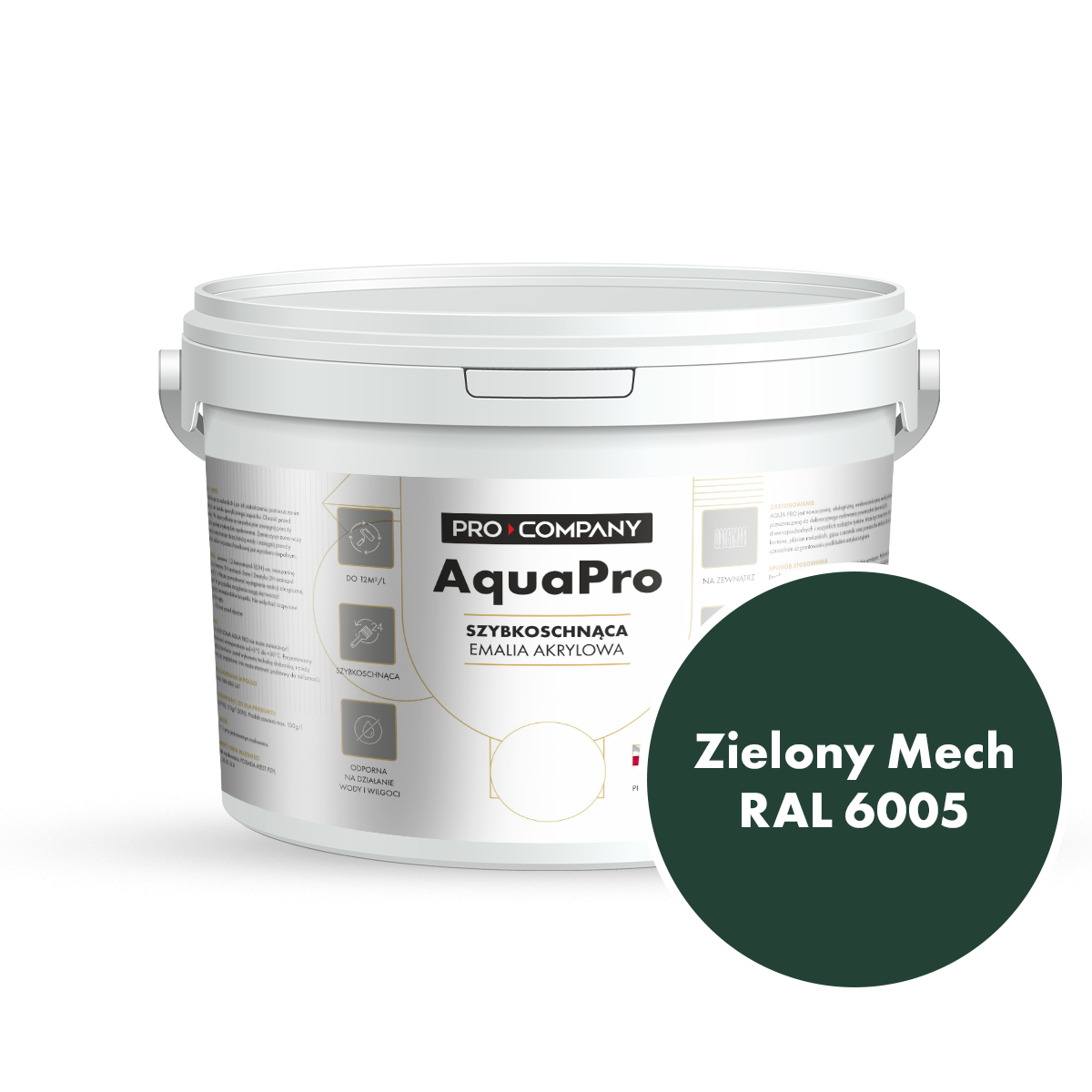 Szybkoschnąca uniwersalna emalia akrylowa Aqua Pro Zielony Mech RAL 6005 2,7L