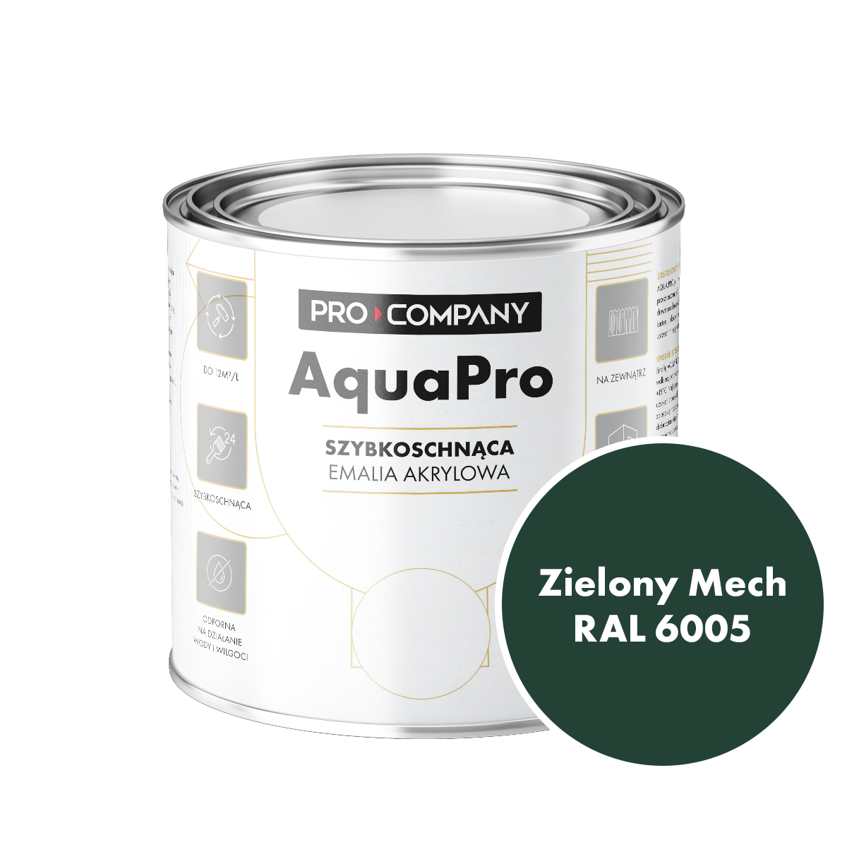 Szybkoschnąca uniwersalna emalia akrylowa Aqua Pro Zielony Mech RAL 6005 0,7L