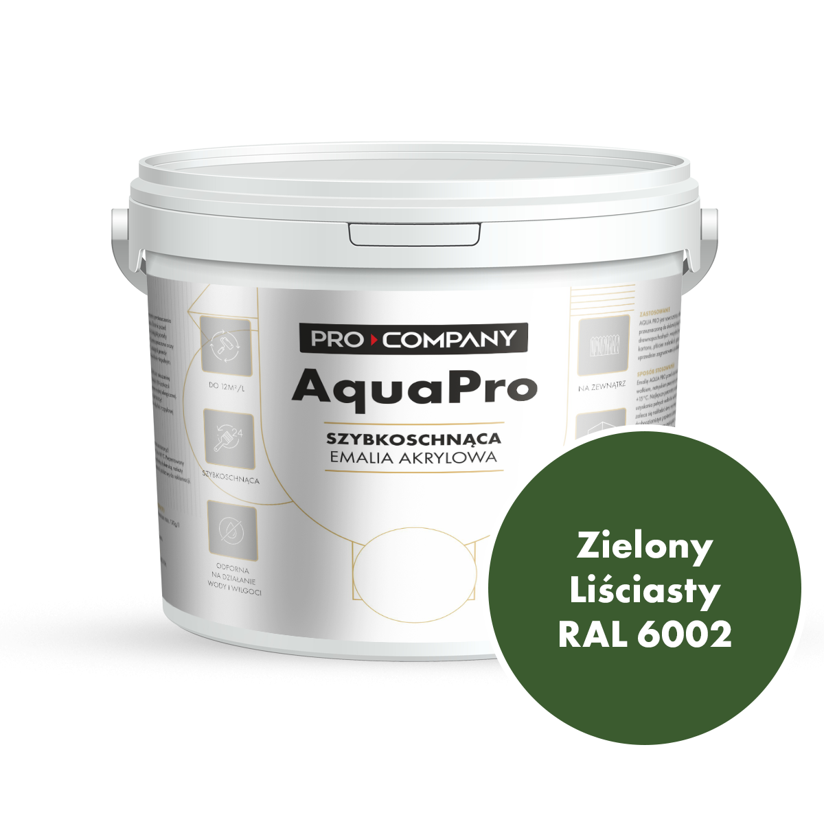 Szybkoschnąca uniwersalna emalia akrylowa Aqua Pro Zielony Liściasty RAL 6002 4,5L