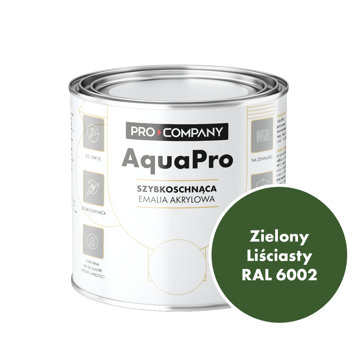 Szybkoschnąca uniwersalna emalia akrylowa Aqua Pro Zielony Liściasty RAL 6002 0,7L
