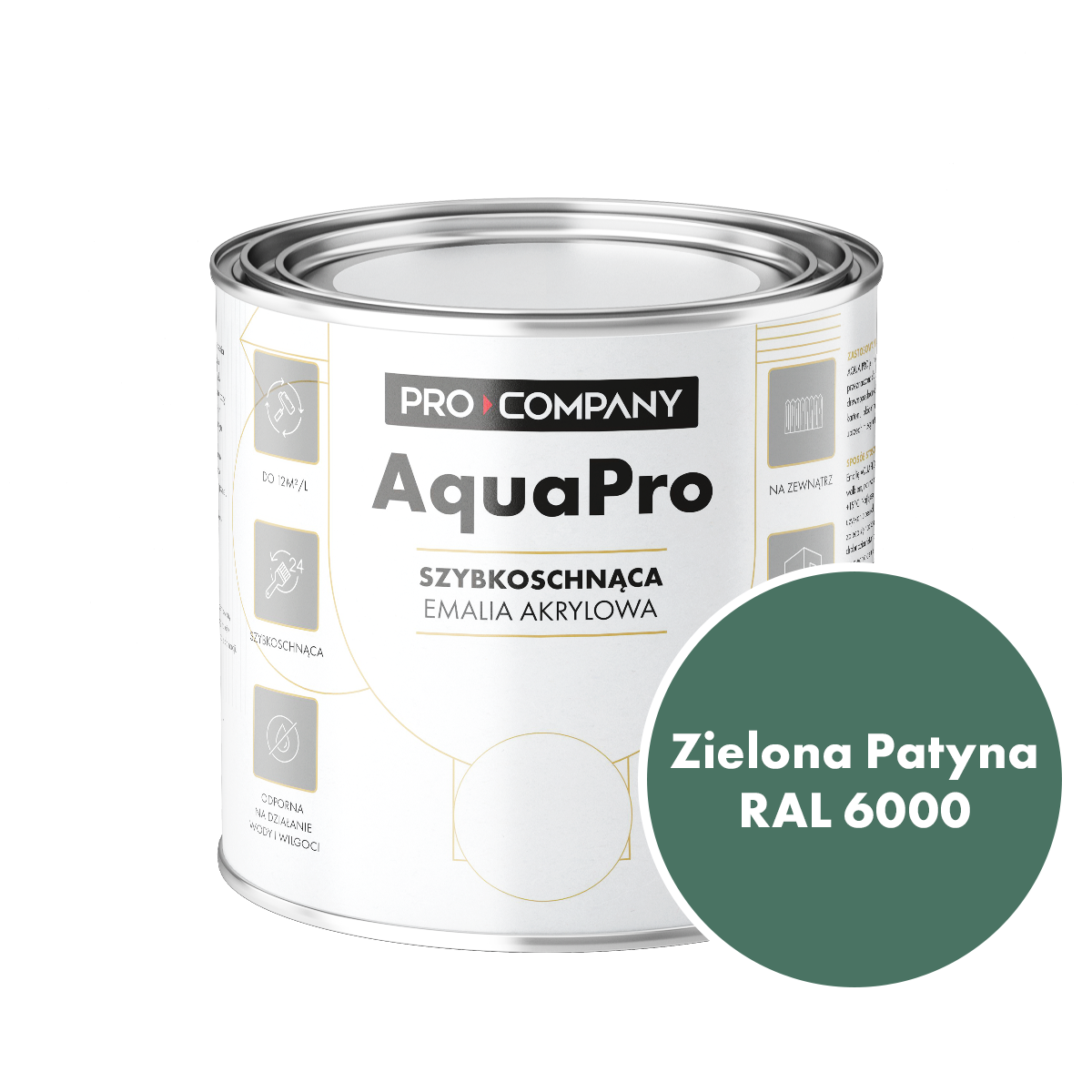 Szybkoschnąca uniwersalna emalia akrylowa Aqua Pro Zielona Patyna RAL 6000 0,7L