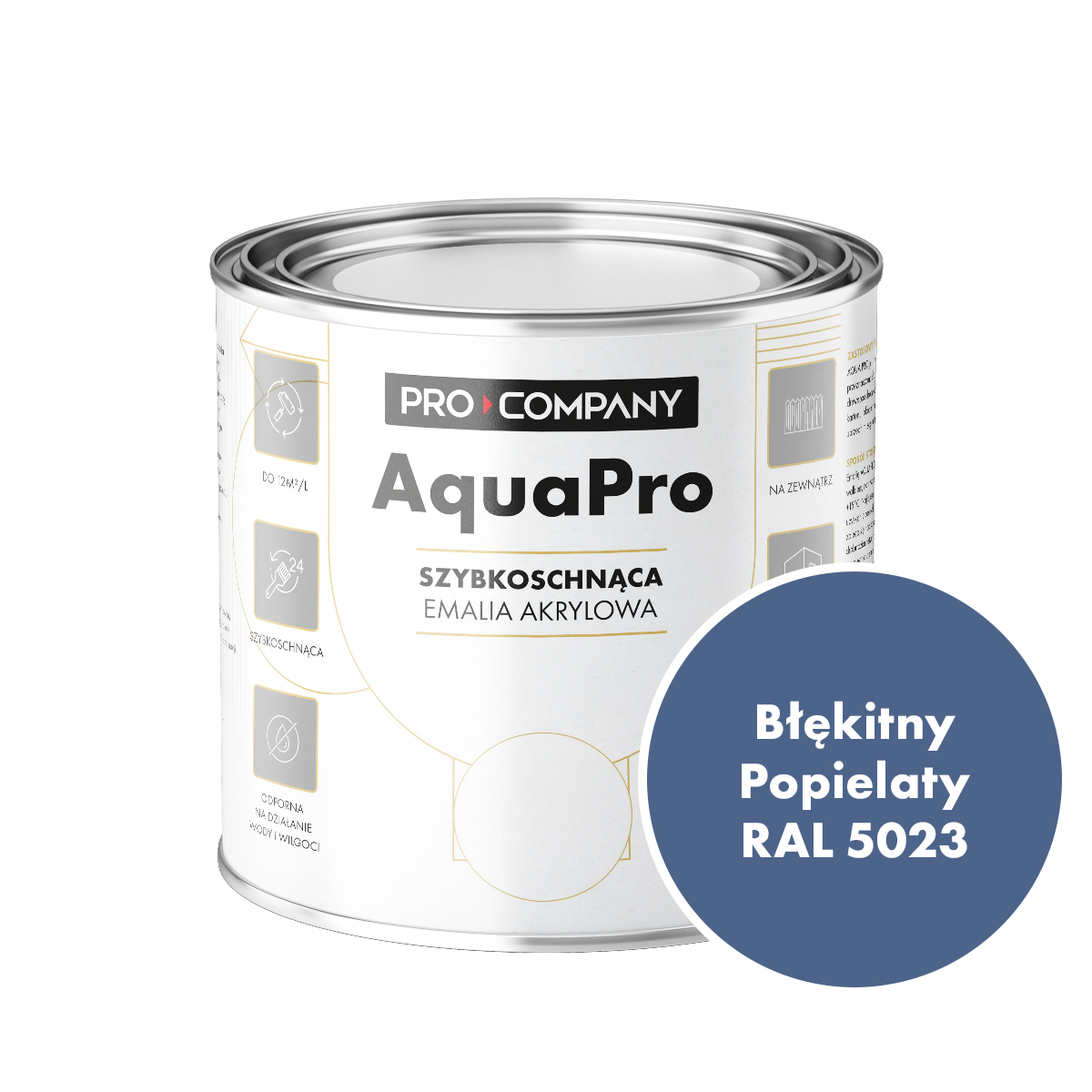 Szybkoschnąca uniwersalna emalia akrylowa Aqua Pro Błękitny Popielaty RAL 5023 0,7L