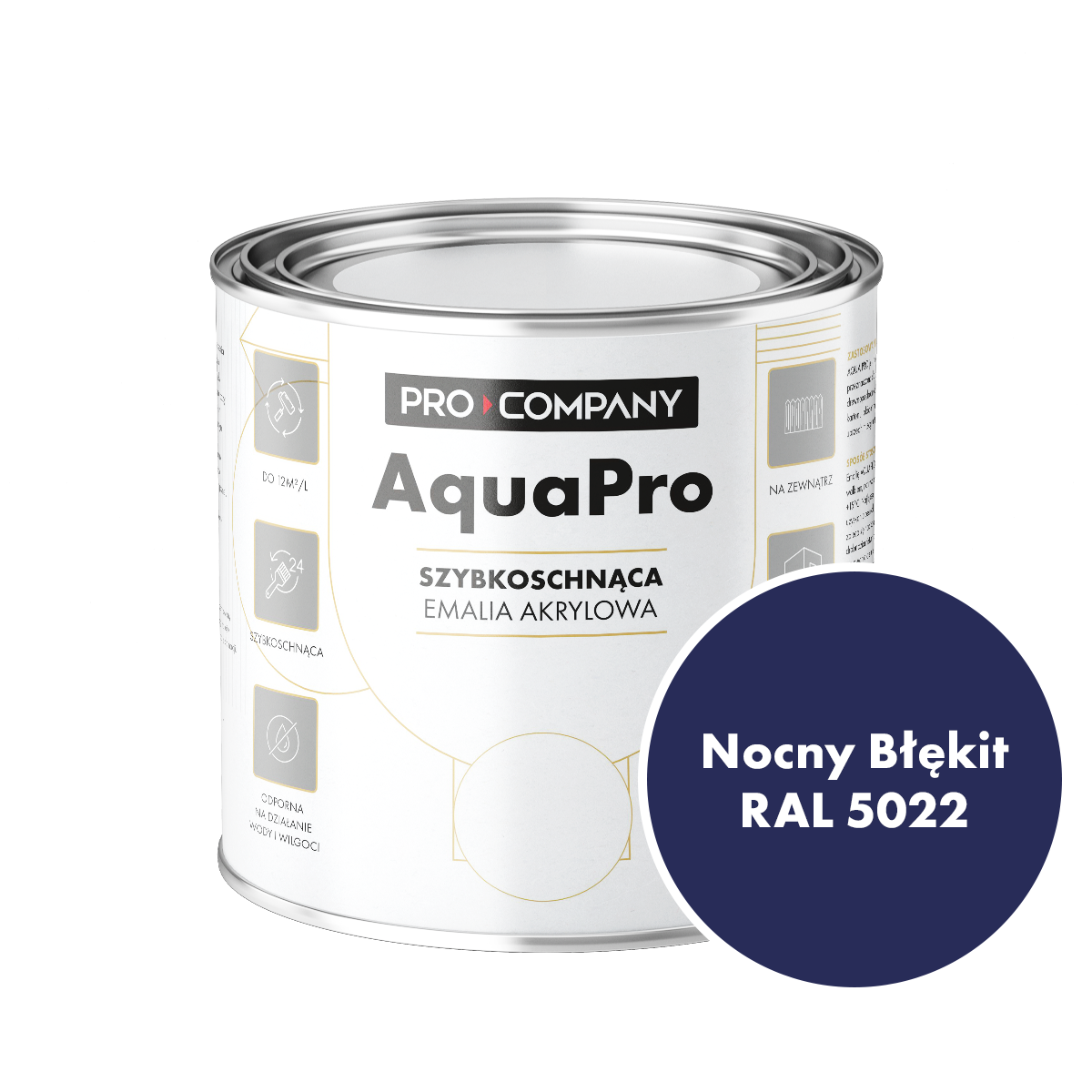 Szybkoschnąca uniwersalna emalia akrylowa Aqua Pro Nocny Błękit RAL 5022 0,7L