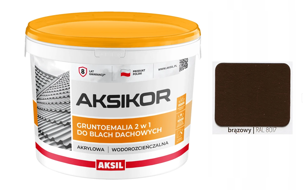 AKSIL Aksikor farba na dach 2w1 Brązowy RAL 8017 10L