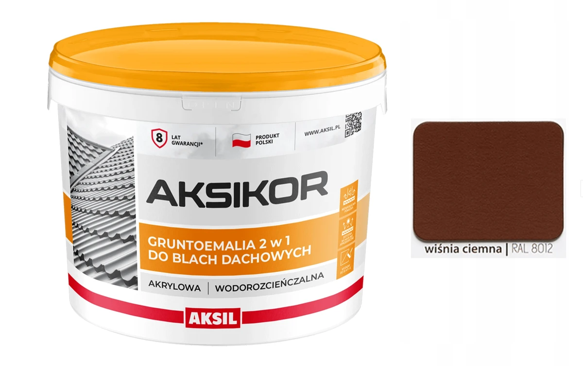 AKSIL Aksikor farba na dach 2w1 Wiśnia Ciemna RAL 8012 10L