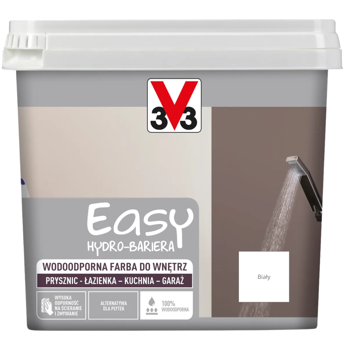 V33 Easy Hydro-Bariera Wodoodporna farba do wnętrz biała satyna 0,75L