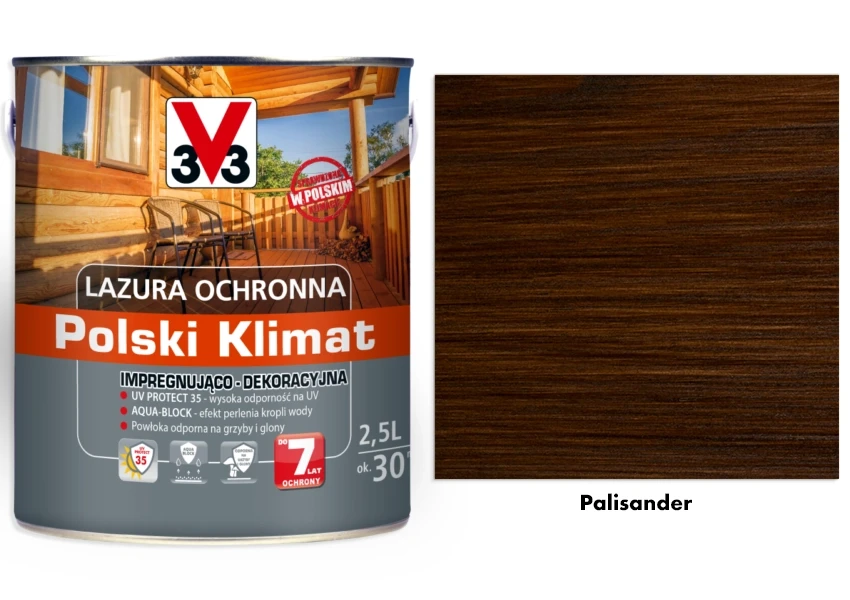 Lazura ochronna 7 lat Polski Klimat impregnująco-dekoracyjna V33 Palisander 2,5l