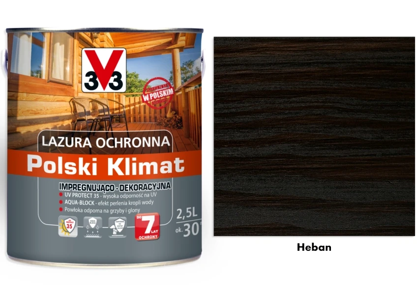 Lazura ochronna 7 lat Polski Klimat impregnująco-dekoracyjna V33 Heban 2,5l