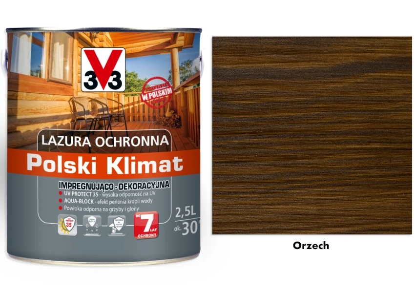 Lazura ochronna 7 lat Polski Klimat impregnująco-dekoracyjna V33 Orzech 2,5l