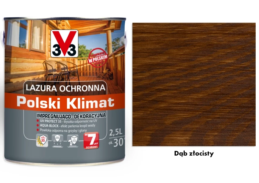 Lazura ochronna 7 lat Polski Klimat impregnująco-dekoracyjna V33 Dąb złocisty 2,5l