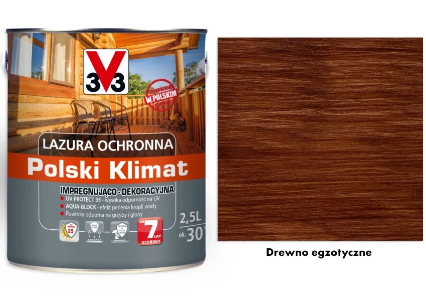 Lazura ochronna 7 lat Polski Klimat impregnująco-dekoracyjna V33 Drewno egzotyczne 2,5l