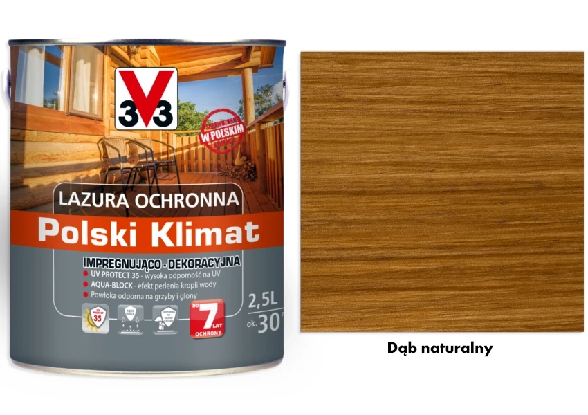 Lazura ochronna 7 lat Polski Klimat impregnująco-dekoracyjna V33 Dąb naturalny 2,5l