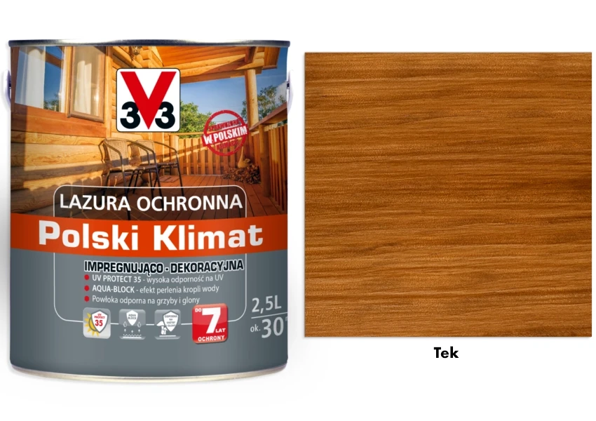 Lazura ochronna 7 lat Polski Klimat impregnująco-dekoracyjna V33 Tek 2,5l