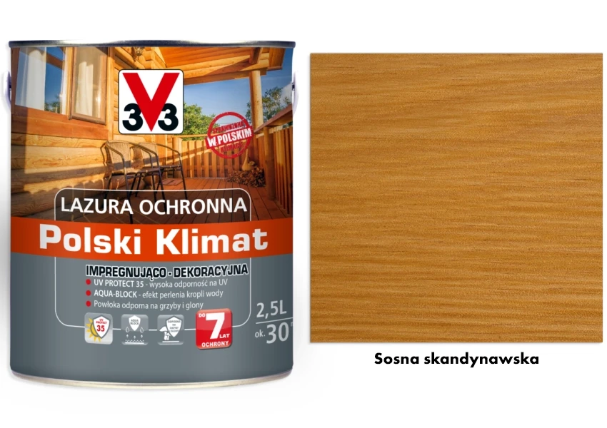 Lazura ochronna 7 lat Polski Klimat impregnująco-dekoracyjna V33 Sosna skandynawska 2,5l