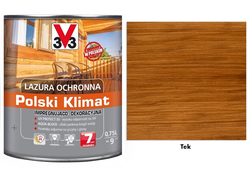 Lazura ochronna 7 lat Polski Klimat impregnująco-dekoracyjna V33 Tek 0,75l