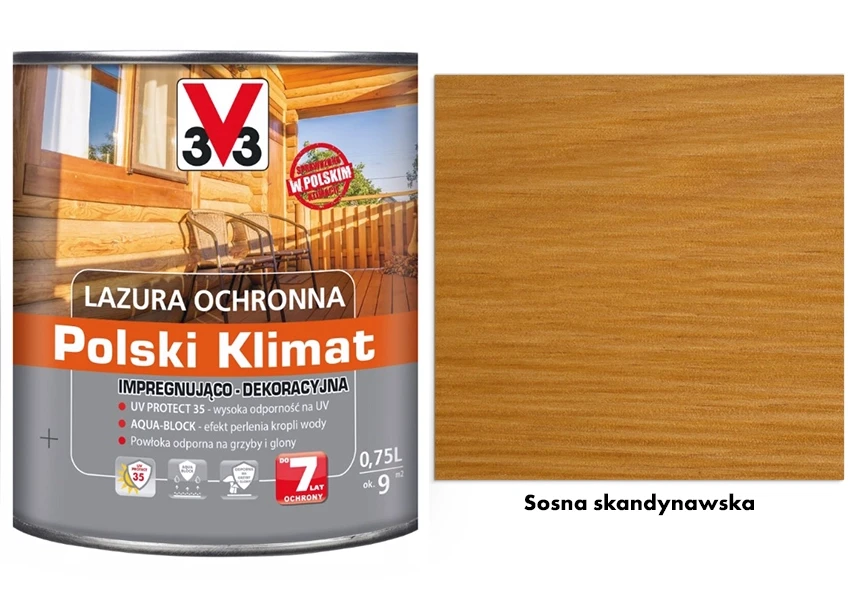 Lazura ochronna 7 lat Polski Klimat impregnująco-dekoracyjna V33 Sosna skandynawdska 0,75l