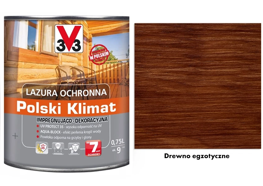 Lazura ochronna 7 lat Polski Klimat impregnująco-dekoracyjna V33 Drewno egzotyczne 0,75l