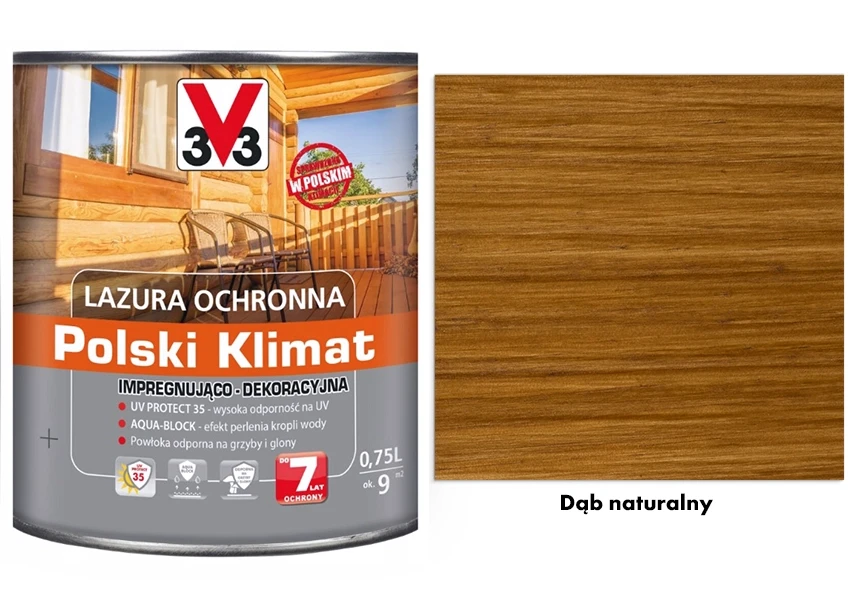 Lazura ochronna 7 lat Polski Klimat impregnująco-dekoracyjna V33 Dąb naturalny 0,75l