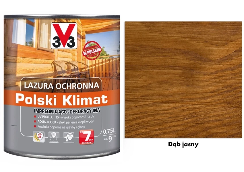 Lazura ochronna 7 lat Polski Klimat impregnująco-dekoracyjna V33 Dąb jasny 0,75l