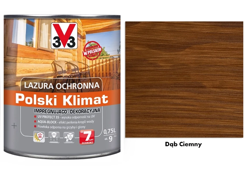 Lazura ochronna 7 lat Polski Klimat impregnująco-dekoracyjna V33 Dąb ciemny 0,75l