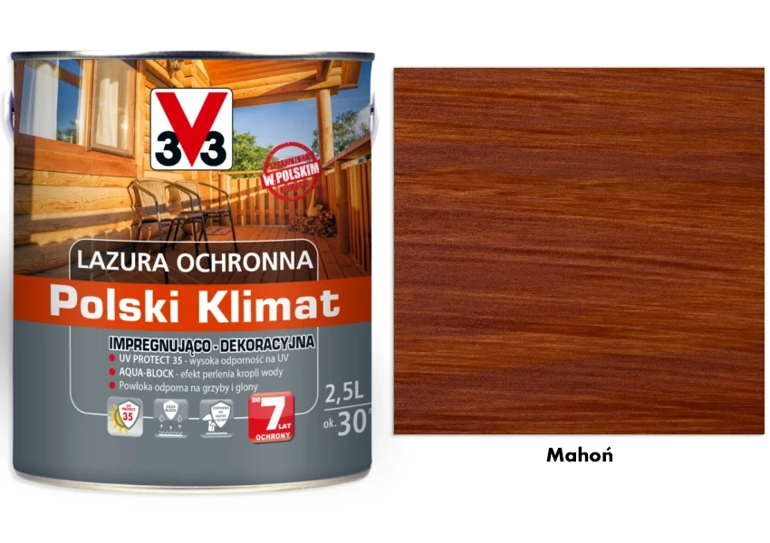 Lazura ochronna 7 lat Polski Klimat impregnująco-dekoracyjna V33 Mahoń 2,5l