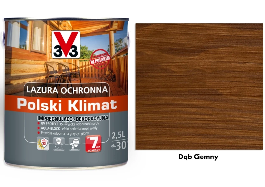 Lazura ochronna 7 lat Polski Klimat impregnująco-dekoracyjna V33 Ciemny dąb 2,5l