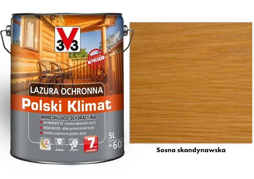 Lazura ochronna 7 lat Polski Klimat impregnująco-dekoracyjna V33 Sosna skandynawska 5l