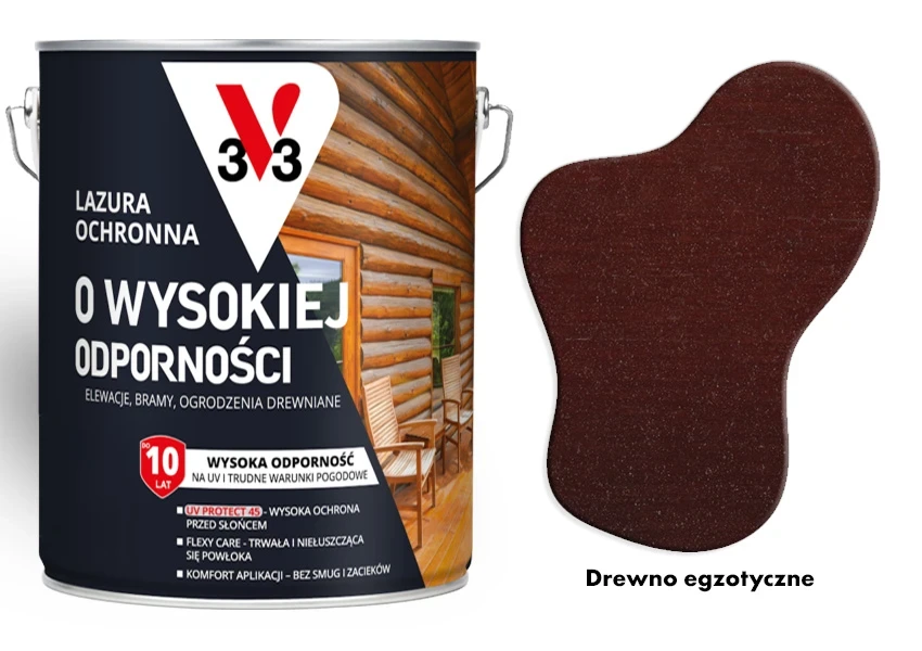 Lazura ochronna 10 lat o wysokiej odporności V33 Drewno egzotyczne 2,5L