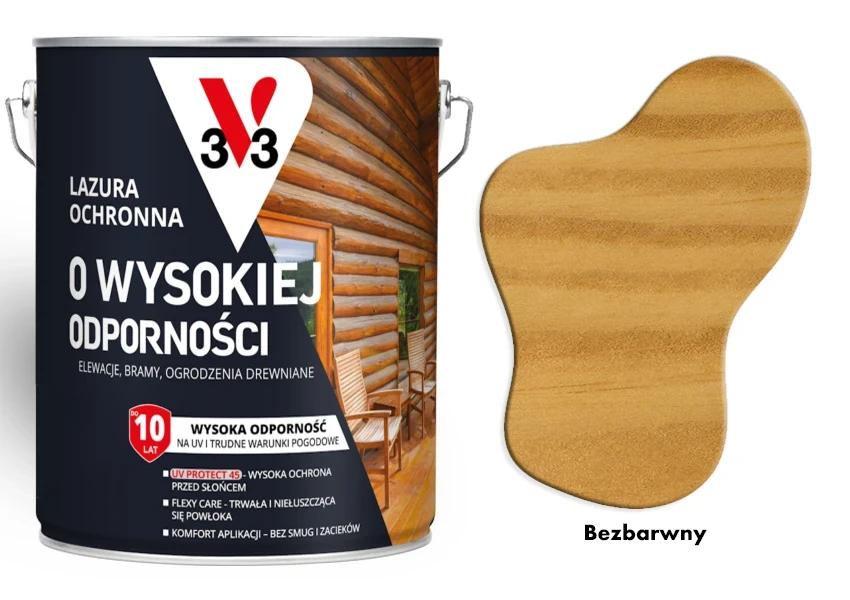 Lazura ochronna 10 lat o wysokiej odporności V33 Bezbarwny 2,5L