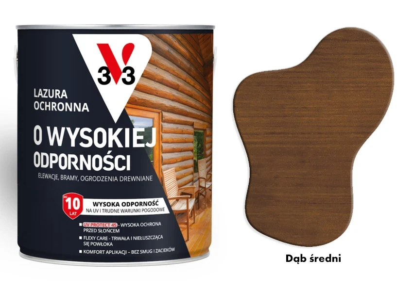 Lazura ochronna 10 lat o wysokiej odporności V33 Dąb średni 0,75L 
