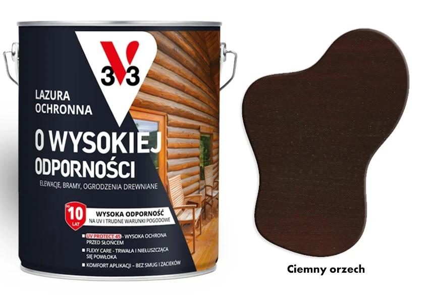 Lazura ochronna 10 lat o wysokiej odporności V33 Orzech ciemny 5L