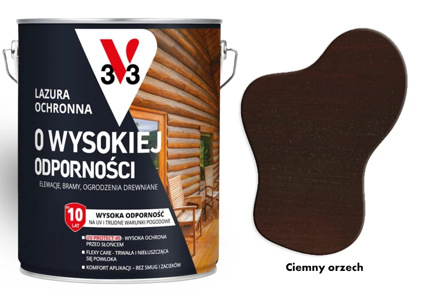 Lazura ochronna 10 lat o wysokiej odporności V33 Orzech ciemny 2,5L