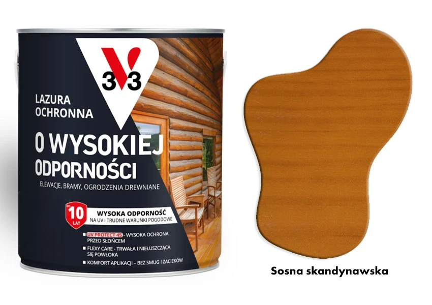 Lazura ochronna 10 lat o wysokiej odporności V33 Sosna skandynawska 0,75L