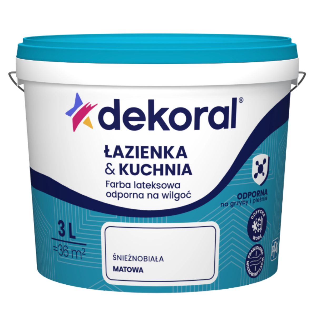 DEKORAL Farba lateksowa kuchnia & łazienka biała 3L