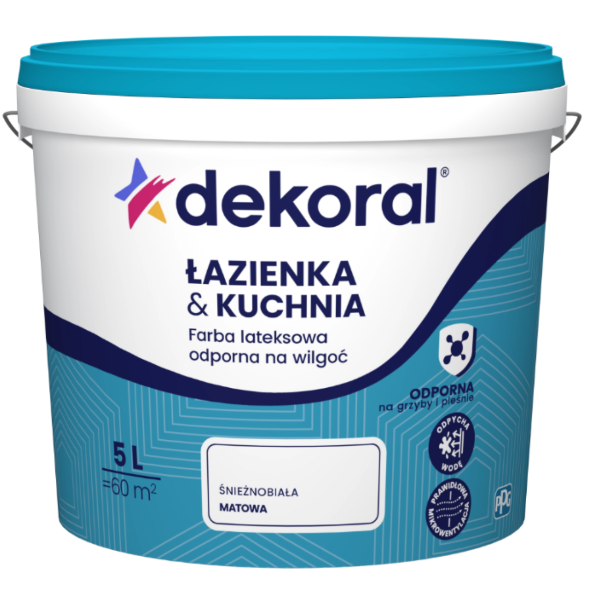 DEKORAL Farba lateksowa kuchnia & łazienka biała 5L