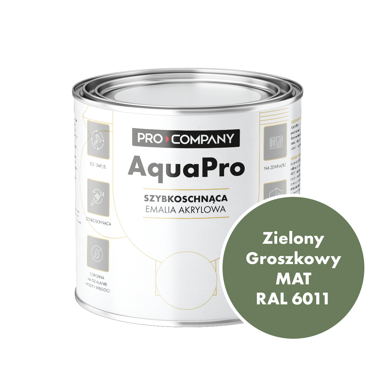 Szybkoschnąca uniwersalna emalia akrylowa Aqua Pro Zielony Groszkowy MAT RAL 6011 0,7L