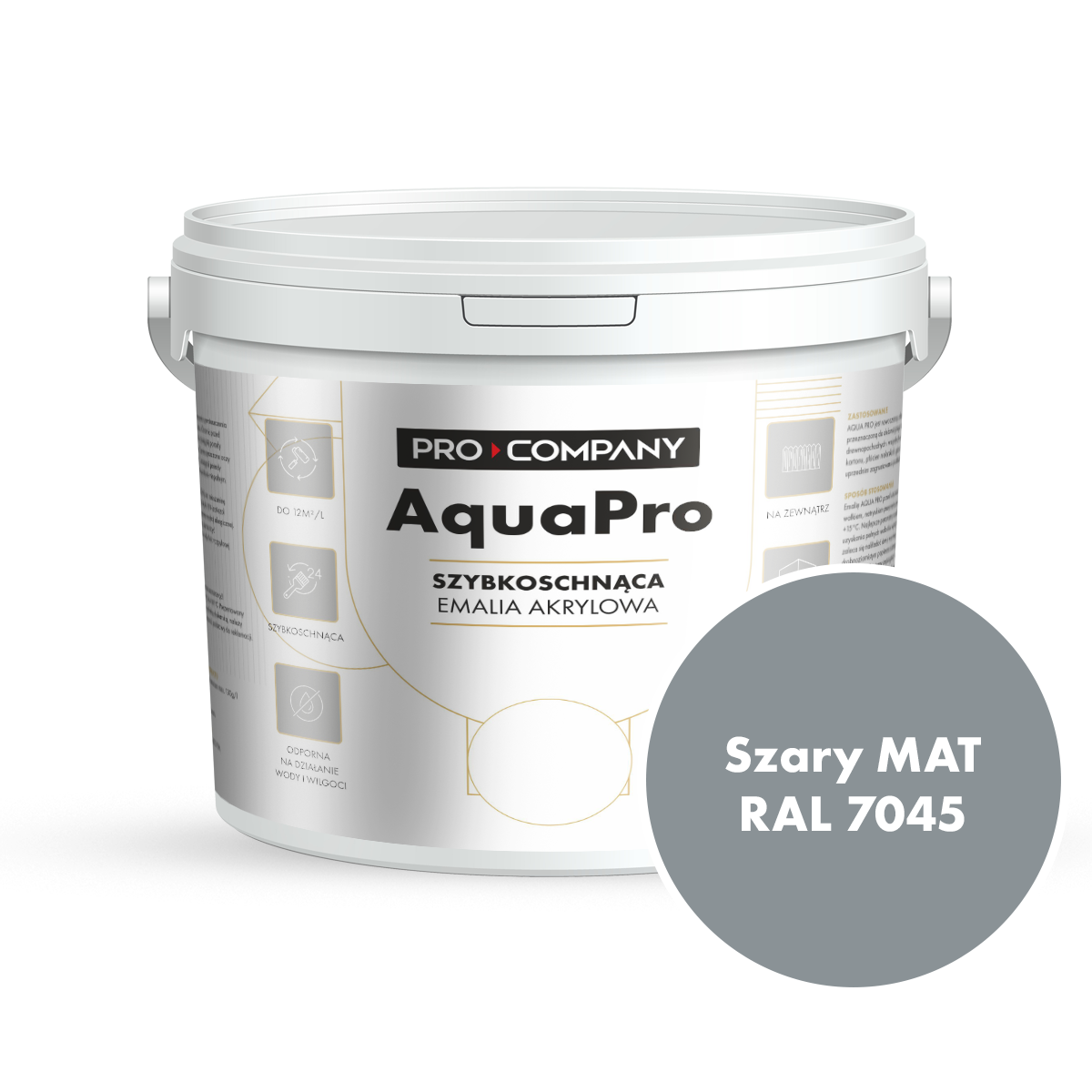 AQUA PRO Emalia Akrylowa Szybkoschnąca 4,5L Szary RAL 7045 MAT