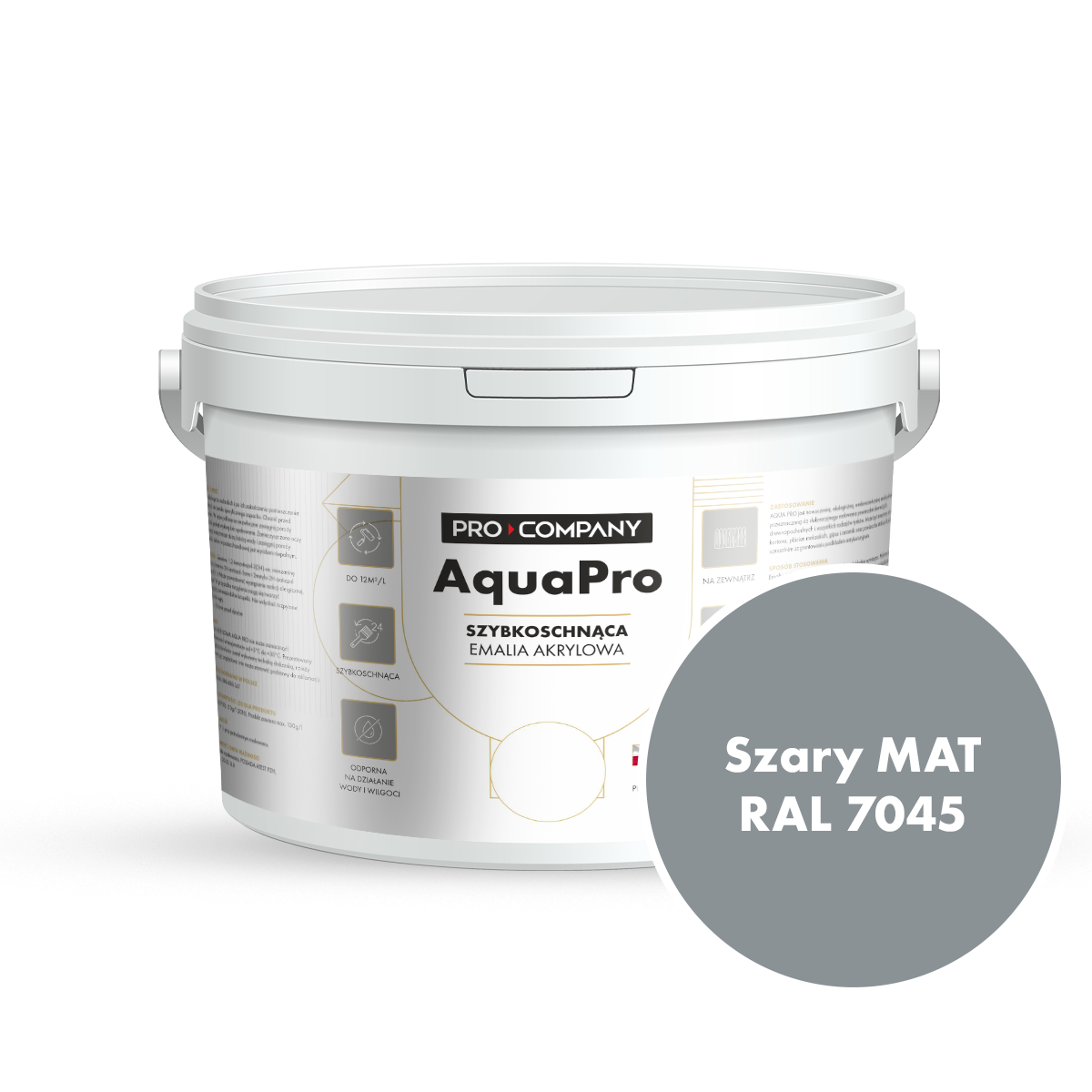 AQUA PRO Emalia Akrylowa Szybkoschnąca 2,7L Szary RAL 7045 MAT