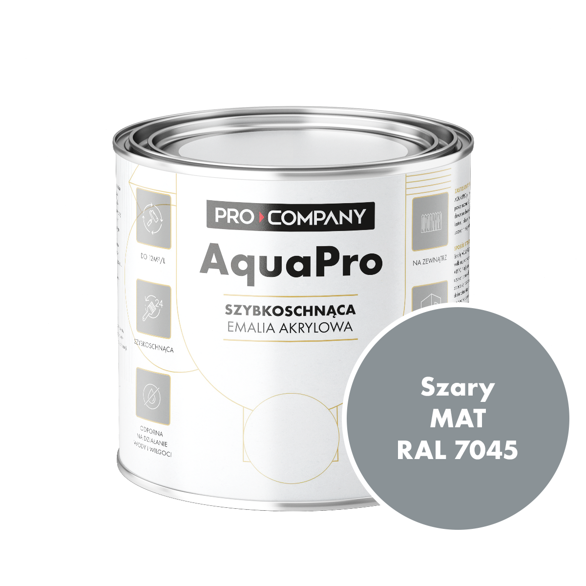 AQUA PRO Emalia Akrylowa Szybkoschnąca 0,7L Szary RAL 7045 MAT