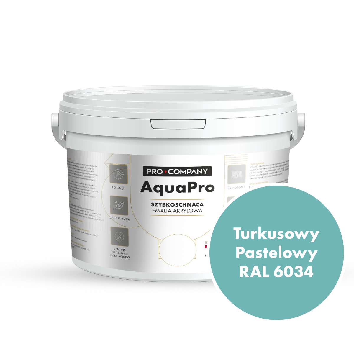 AQUA PRO Emalia Akrylowa Szybkoschnąca 3L Turkus Pastelowy RAL 6034