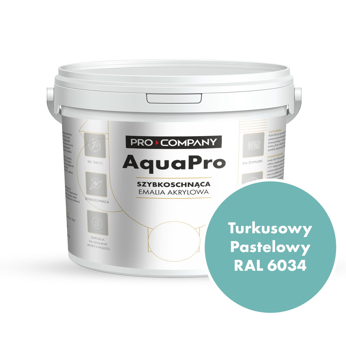 AQUA PRO Emalia Akrylowa Szybkoschnąca 10L Turkus Pastelowy RAL 6034
