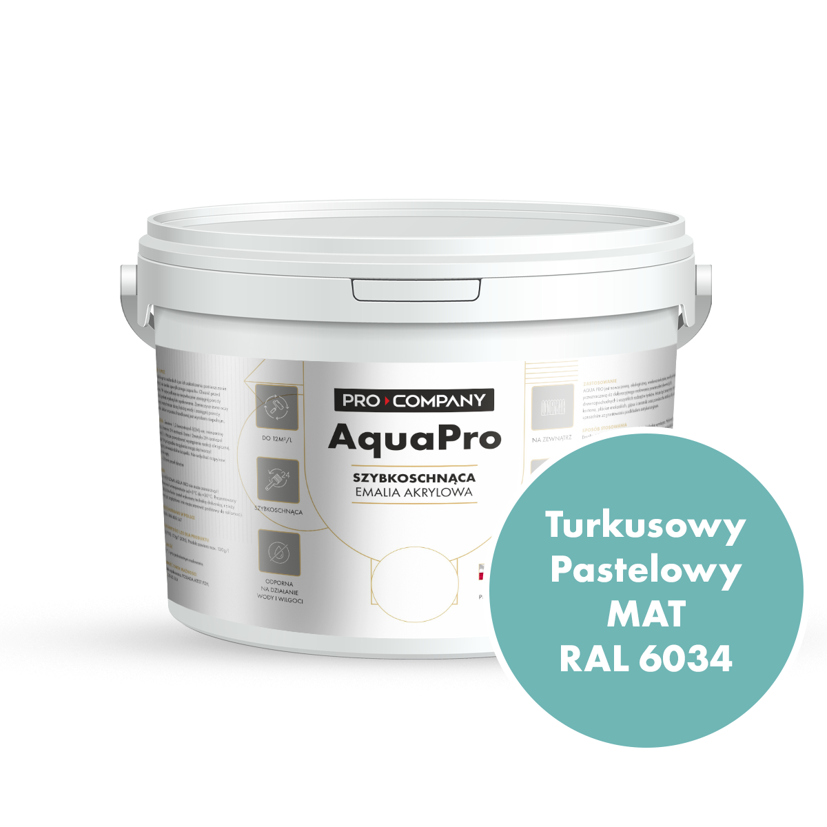 AQUA PRO Emalia Akrylowa Szybkoschnąca 3L Turkus Pastelowy RAL 6034 MAT