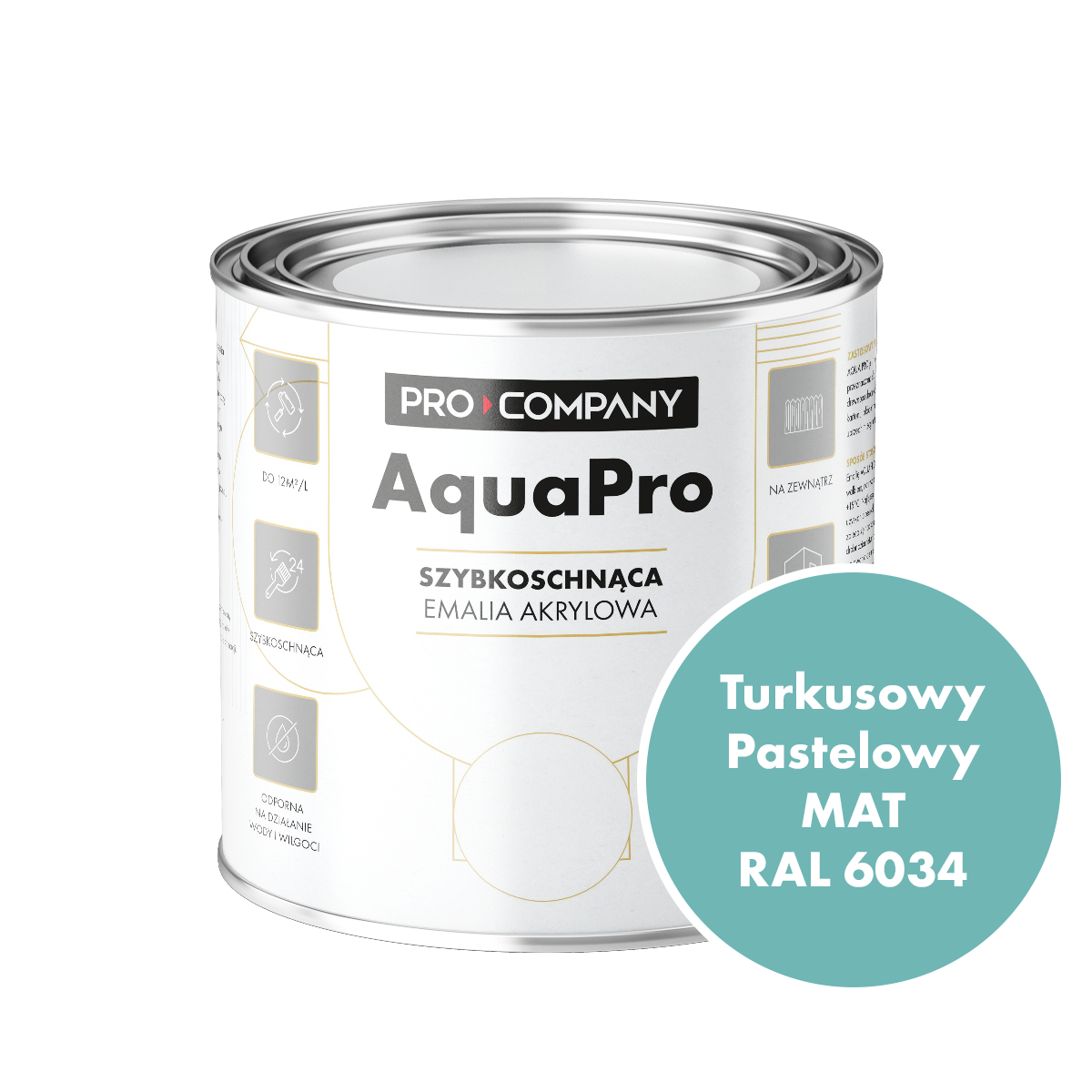 AQUA PRO Emalia Akrylowa Szybkoschnąca 0,8L Turkus Pastelowy RAL 6034 MAT
