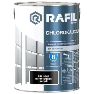 RAFIL Chlorokauczuk emalia do metalu i betonu czarny głęboki połysk RAL 9005 5L