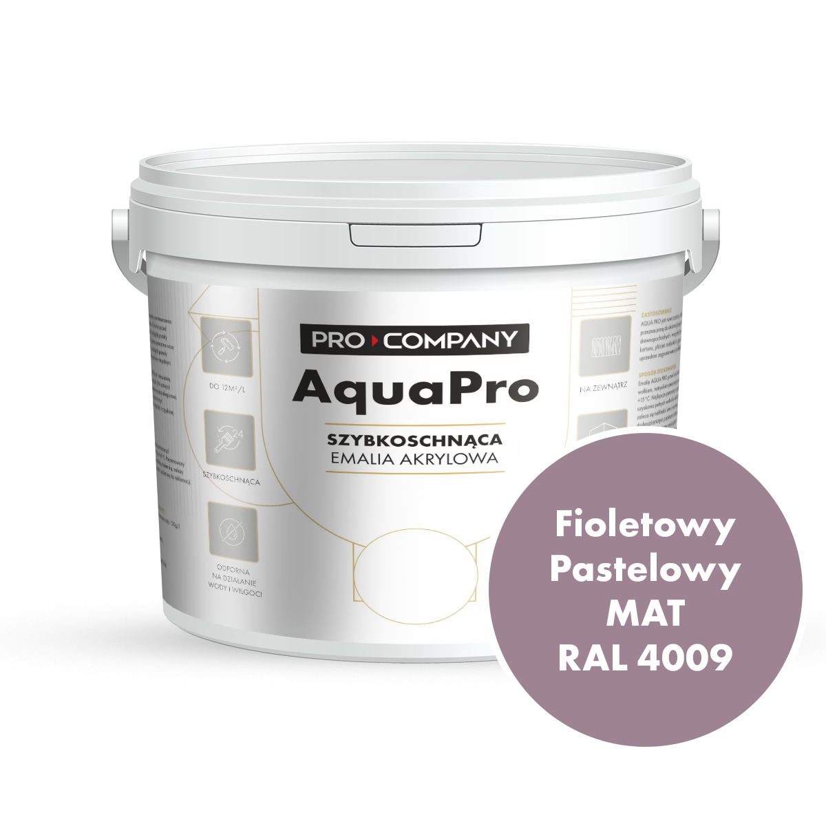 AQUA PRO Emalia Akrylowa Szybkoschnąca 5L Fioletowy Pastelowy RAL 4009 MAT