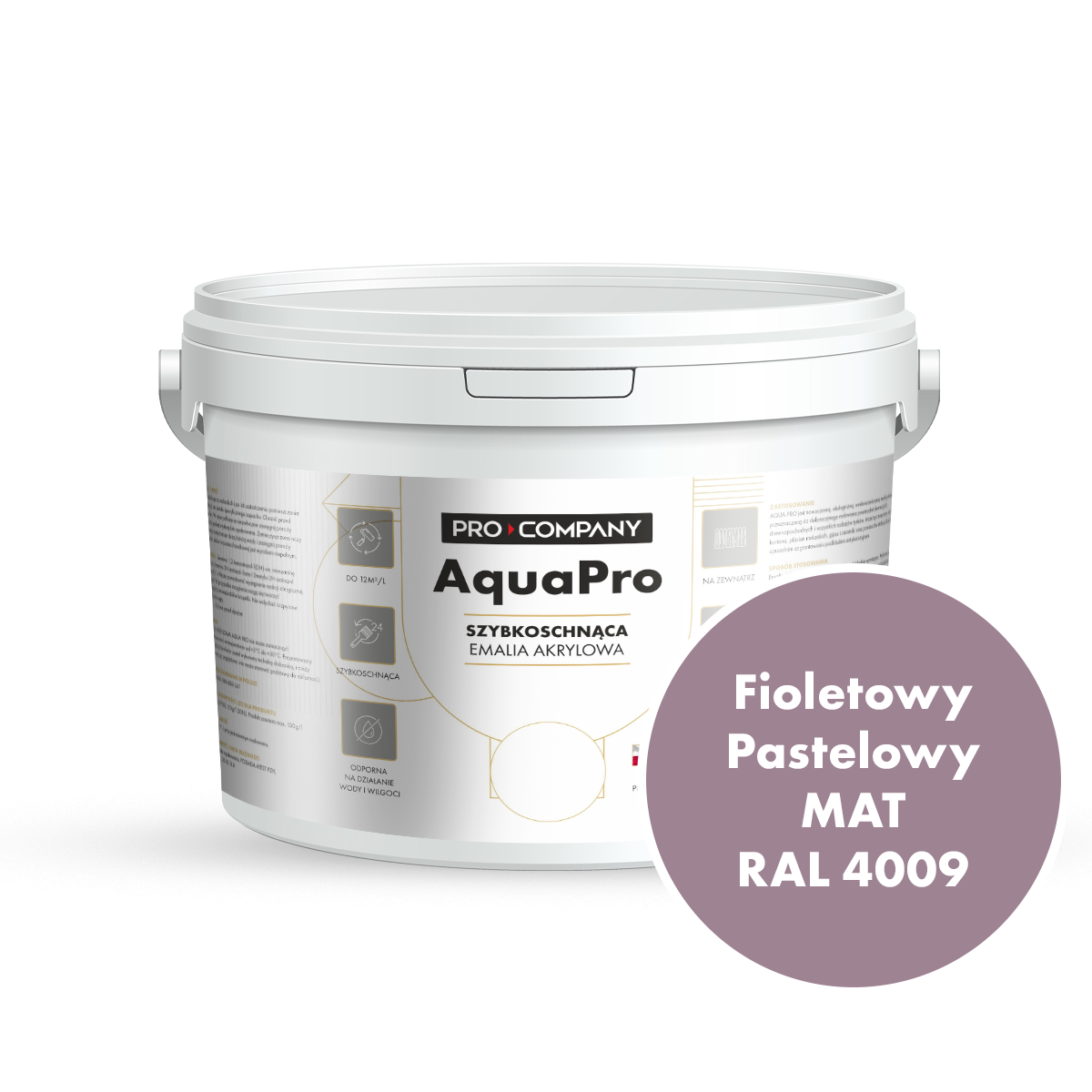 AQUA PRO Emalia Akrylowa Szybkoschnąca 3L Fioletowy Pastelowy RAL 4009 MAT