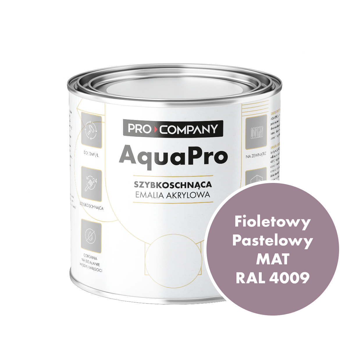 AQUA PRO Emalia Akrylowa Szybkoschnąca 0,8L Fioletowy Pastelowy RAL 4009 MAT